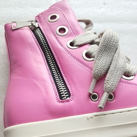 Haute Pink Leather High Top Sneakers Hot Pink EU 44 / US 10.5M / 12.5W NWT - Picture 7 of 11
